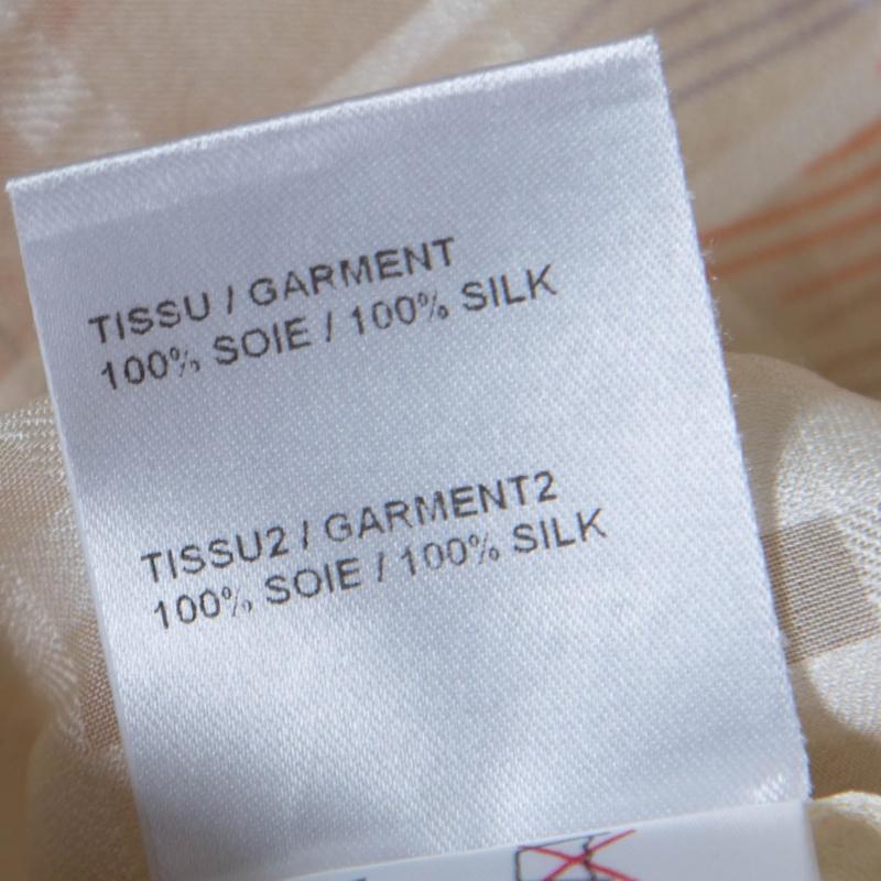 Chloe Cream Drawstring Sleeve Detail Printed Silk Sheer Top M 1