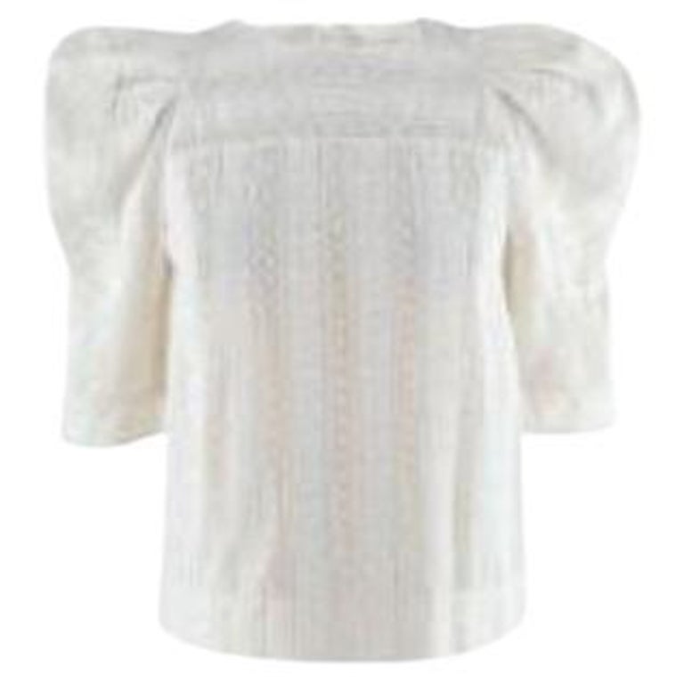 Chloe Cream Embroidered Puff Sleeve Blouse For Sale at 1stDibs