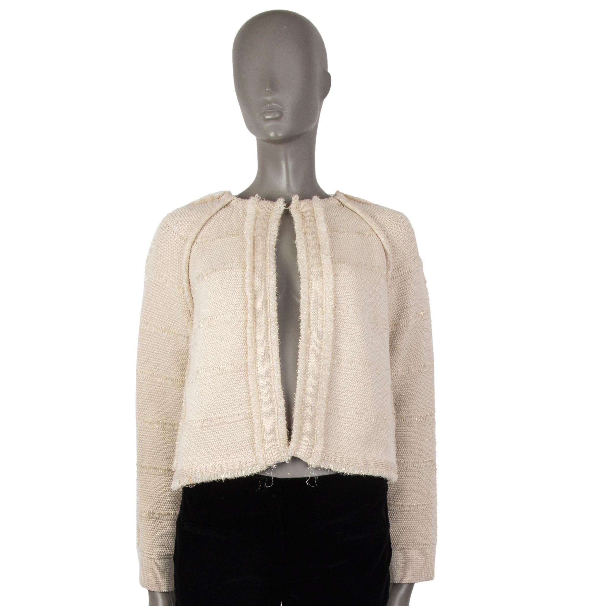 CHLOE - Veste en maille tricotée crème et or LUREX FRINGE TRIM S en vente 1