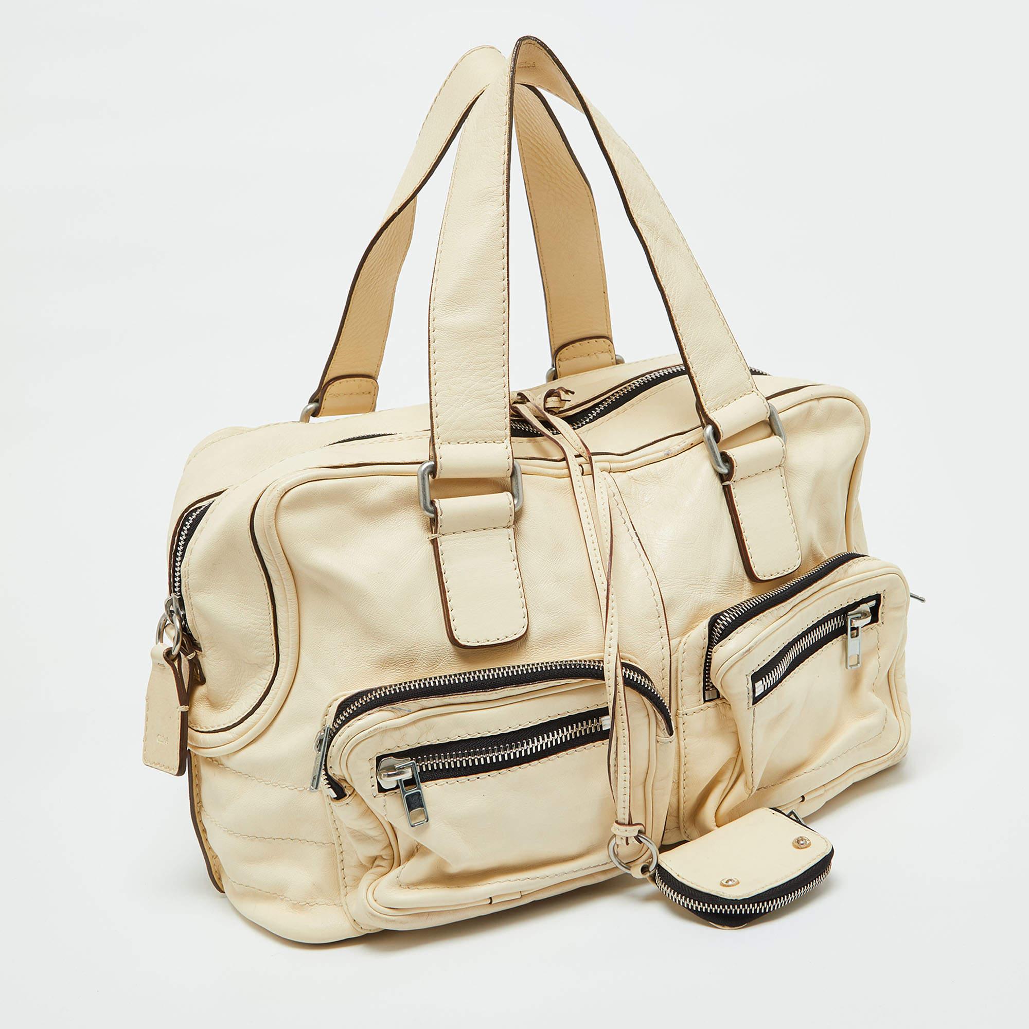 Beige Chloe Cream Leather Betty Zip Satchel For Sale