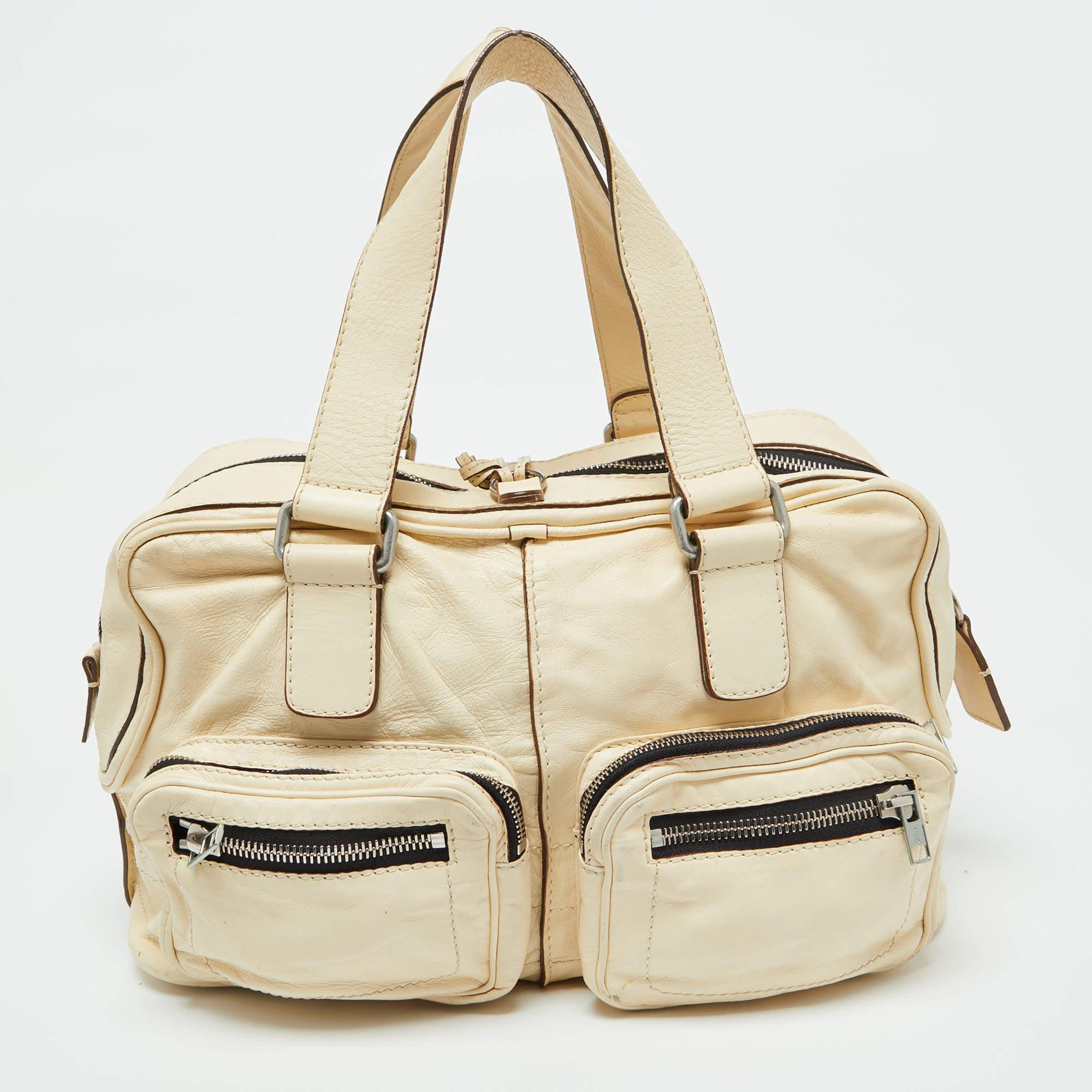 Chloe Cream Leather Betty Zip Satchel In Good Condition For Sale In Dubai, Al Qouz 2