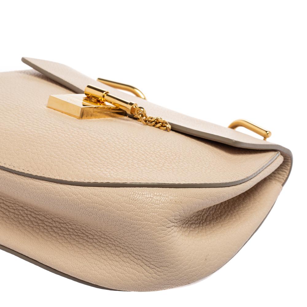 Beige Chloé Cream Leather Medium Drew Shoulder Bag