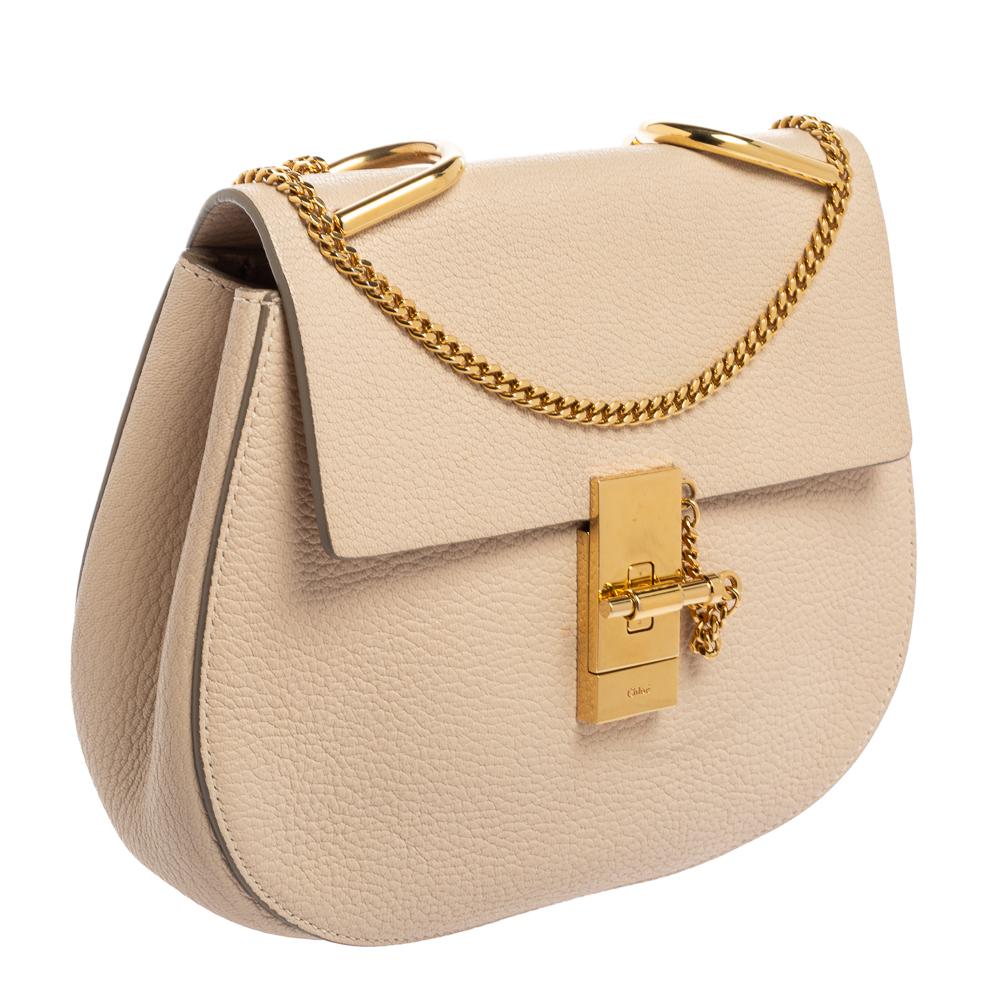 Chloé Cream Leather Medium Drew Shoulder Bag In Good Condition In Dubai, Al Qouz 2