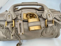 CHLOE Cream Leather Paddington Medium Satchel Bag with Lock & Key