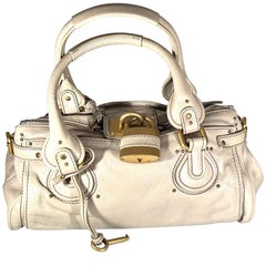 CHLOE Cream Leather Paddington Medium Satchel Bag with Lock & Key