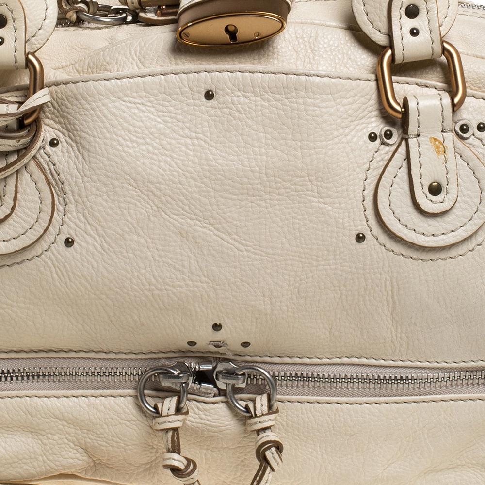 Chloe Cream Leather Paddington Zipped Satchel For Sale 6