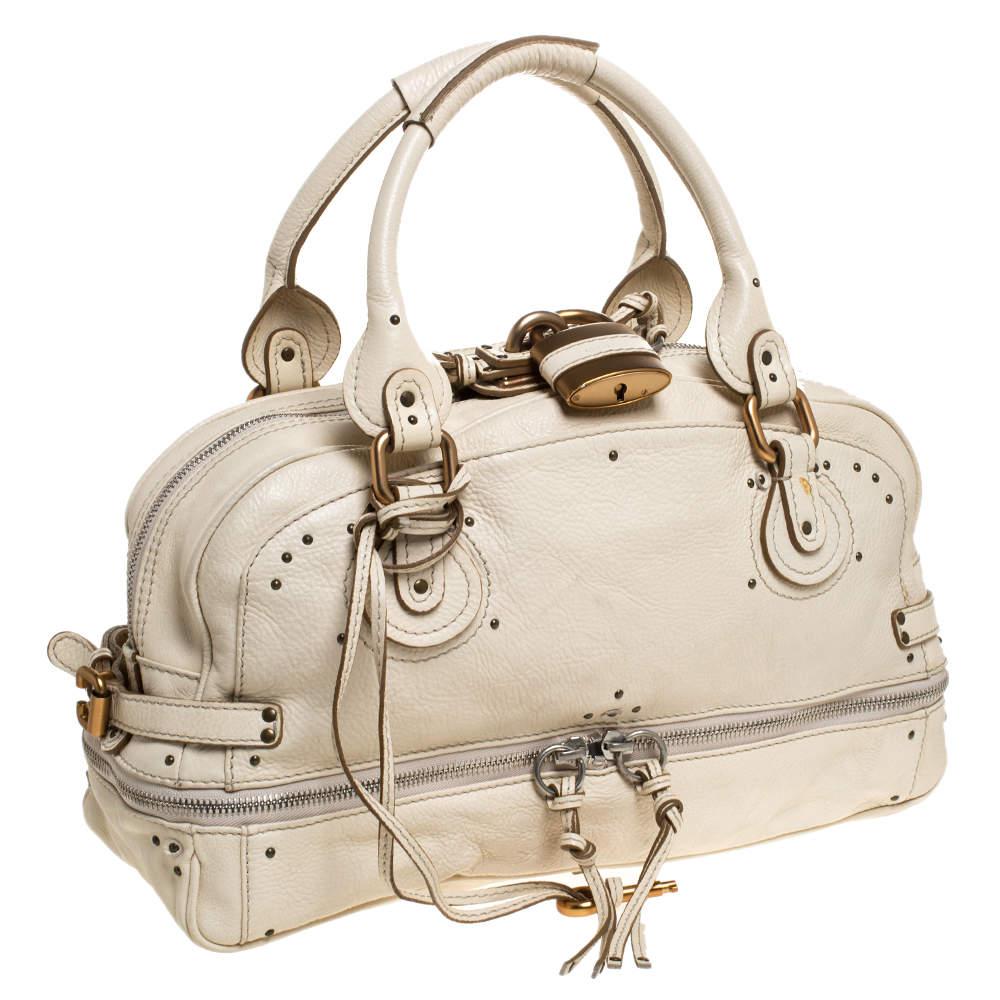 Chloe Creme Leder Paddington Satchel mit Reißverschluss (Beige)
