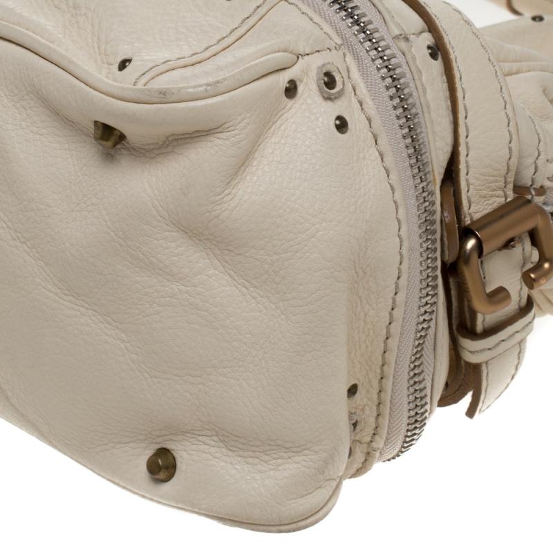 Beige Chloe Cream Leather Paddington Zipped Satchel For Sale