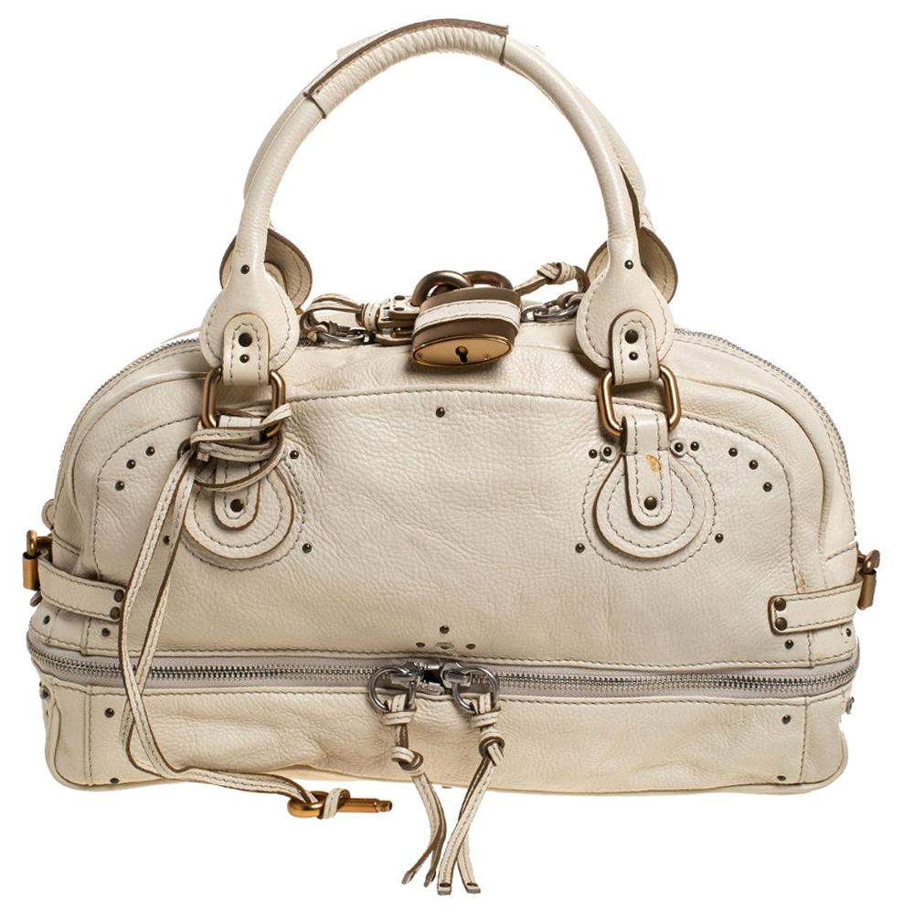 Chloe Cream Leather Paddington Zipped Satchel For Sale