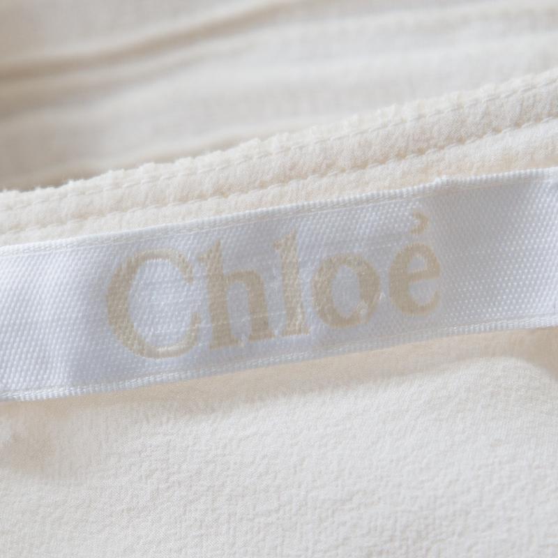 Chloe Cream Linen Pintucked Lace Paneled Maxi Dress S In Good Condition In Dubai, Al Qouz 2