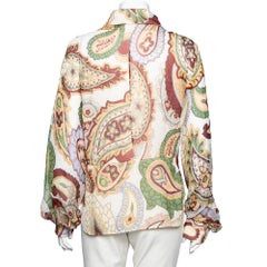 Chloe Cream Paisley Print Silk Crepon Shirt L