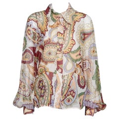 Chloe Cream Paisley Print Silk Crepon Shirt L