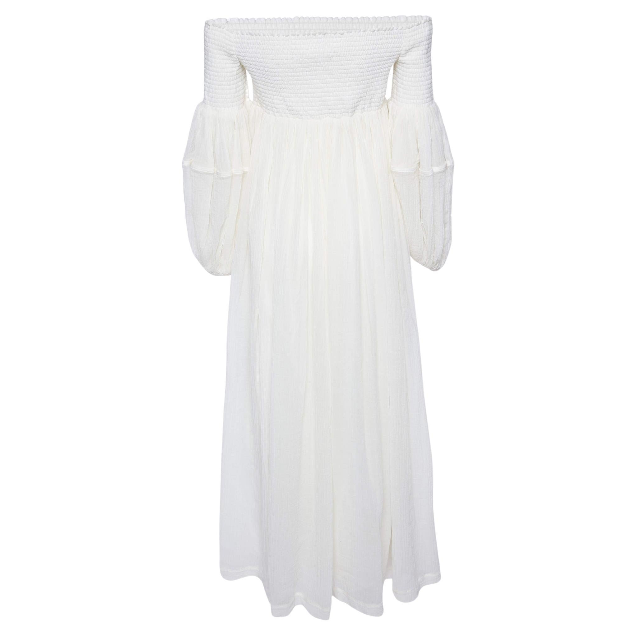 Chloé Cream Wool Off-Shoulder Long Dress S