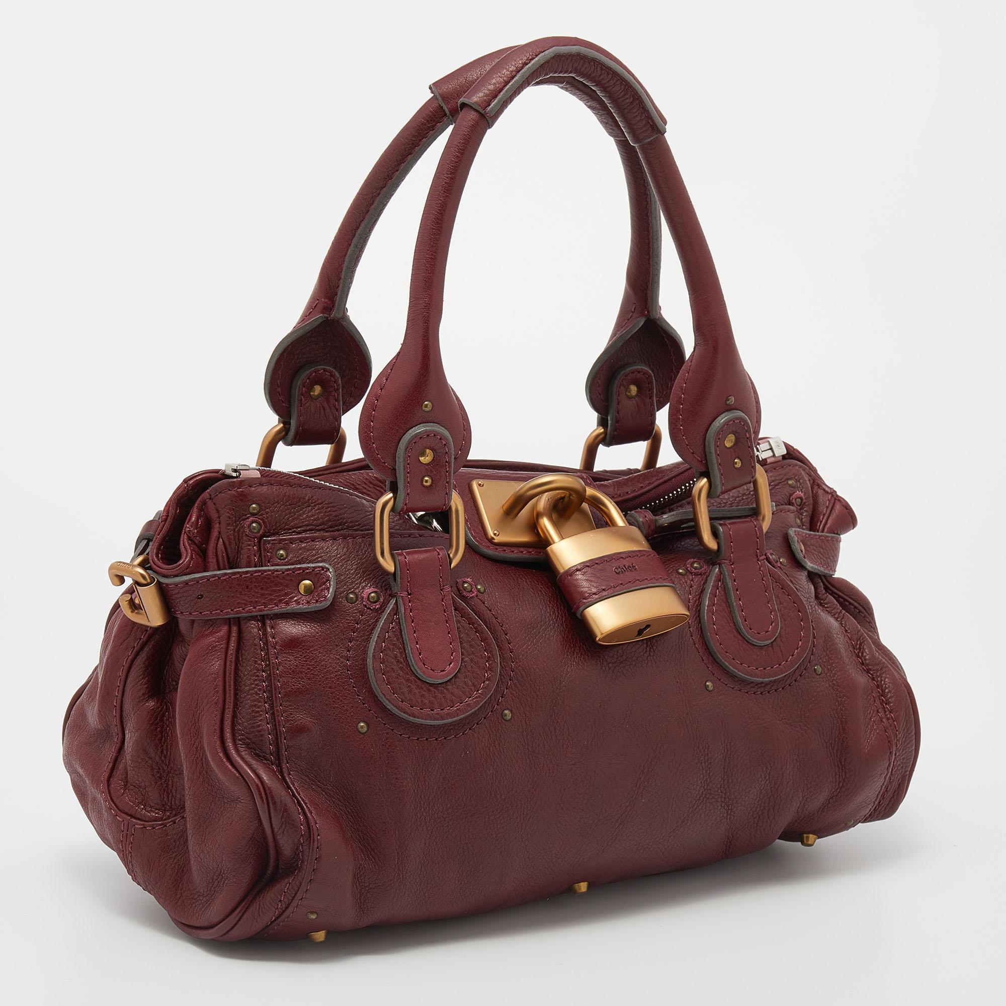 Chloe Crimson Red Leather Medium Paddington Satchel In Good Condition In Dubai, Al Qouz 2