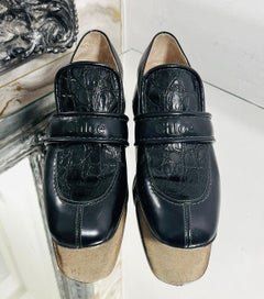 Chloe Croc Embossed Logo Leather Loafers