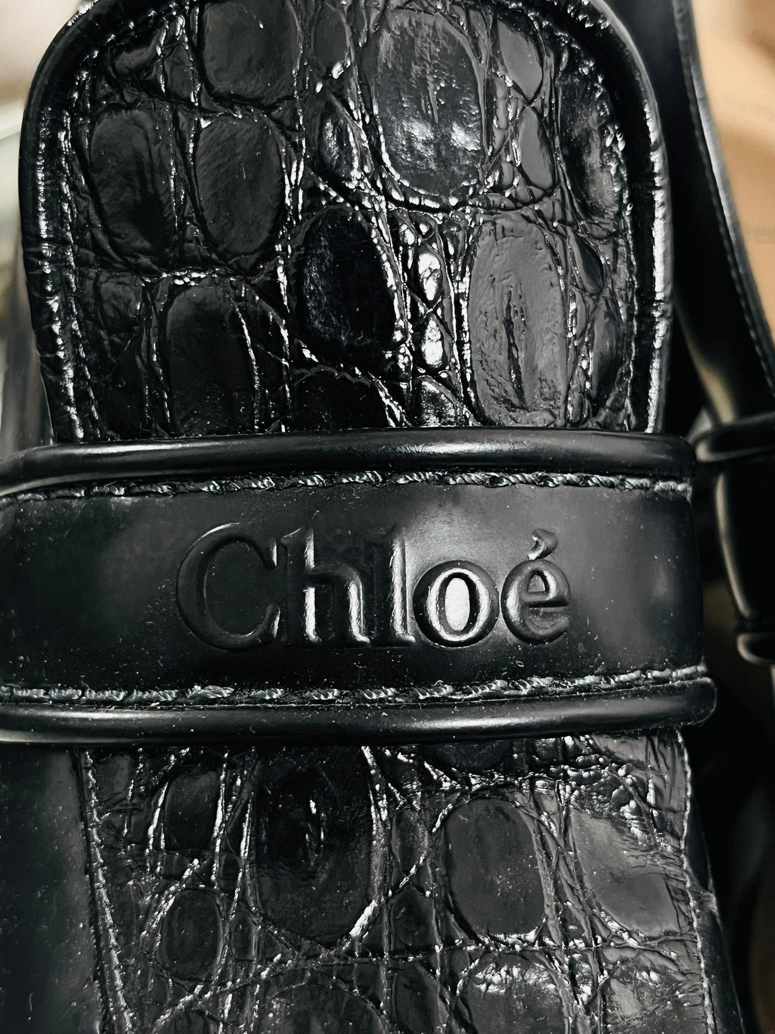 Chloe Croc Embossed Logo Leather Loafers For Sale 2