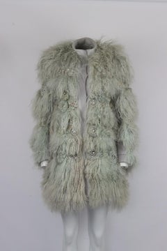 Chloé Crystal Embellished Mongolian Shearling Coat Fr 38 Uk 10