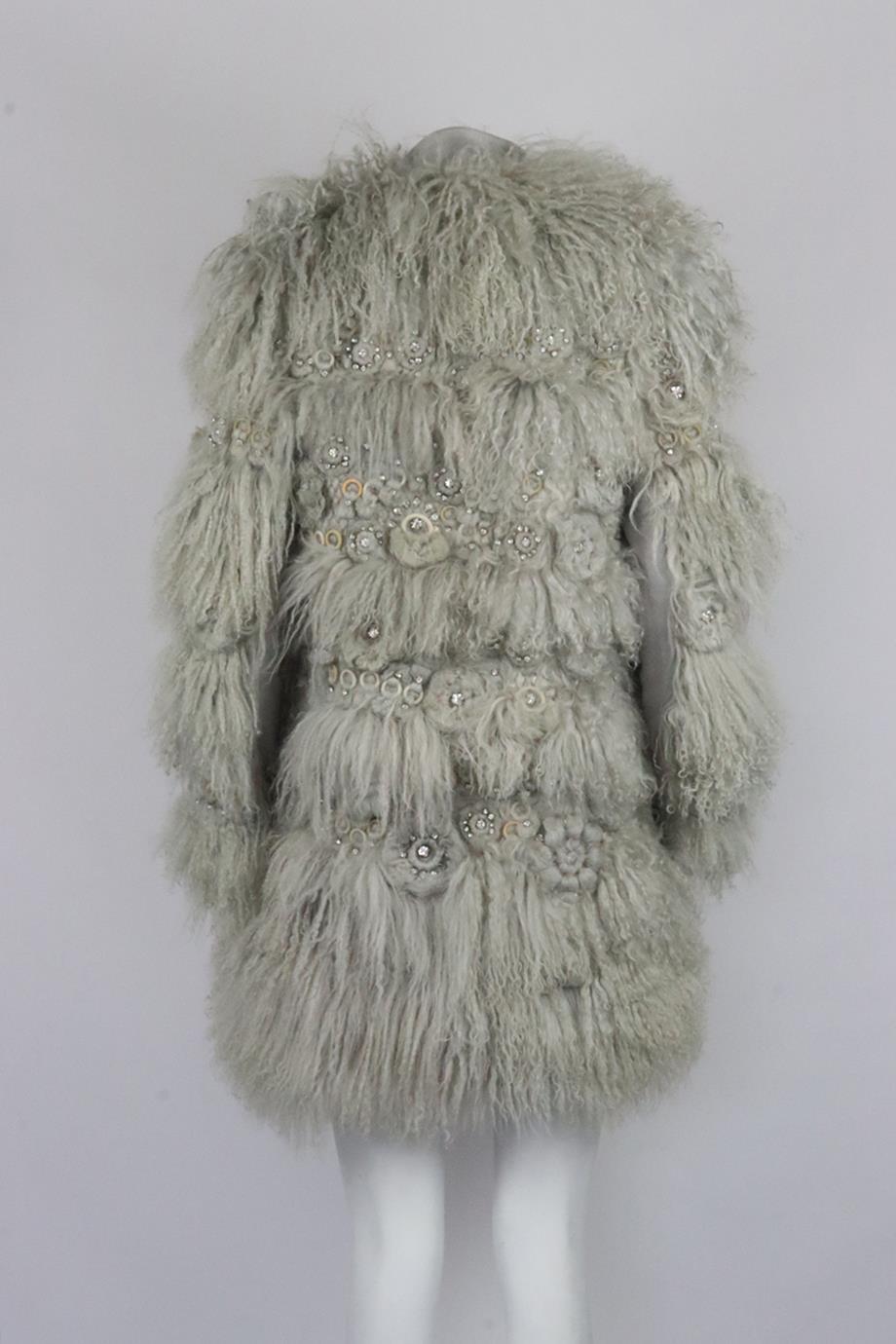 Women's Chloé Crystal Embellished Mongolian Shearling Coat Fr 38 Uk 10