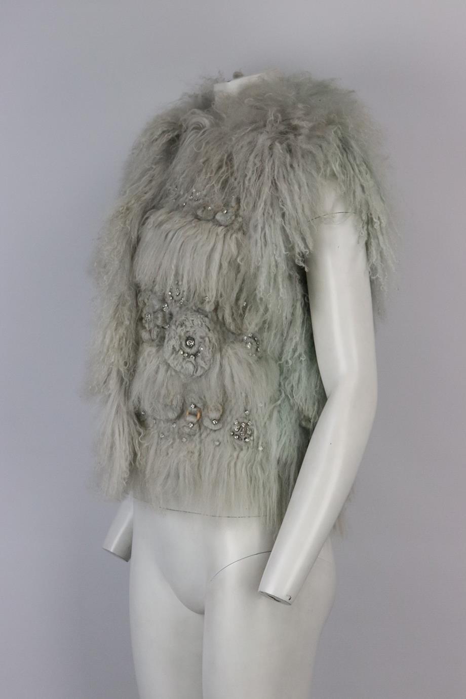 Gray Chloé Crystal Embellished Mongolian Shearling Gilet Fr 42 Uk 14