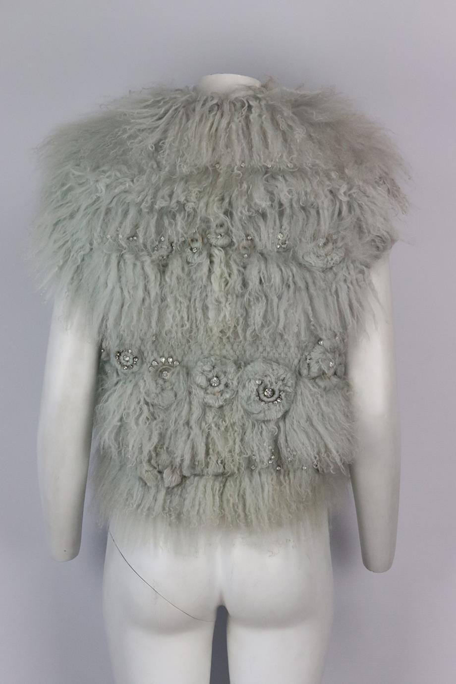 Chloé Crystal Embellished Mongolian Shearling Gilet Fr 42 Uk 14 In Excellent Condition In London, GB