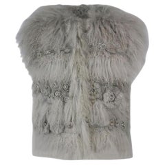 Chloé Crystal Embellished Mongolian Shearling Gilet Fr 42 Uk 14