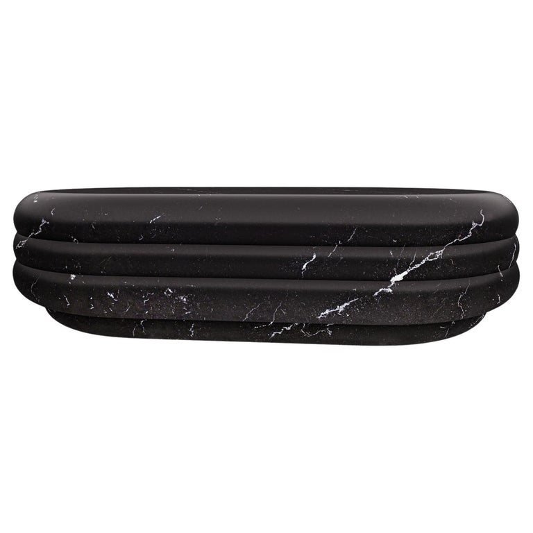 Chloe Curvy Oval Coffee Table in Sculpted Black Marquina Marble by Fred&Juul For Sale