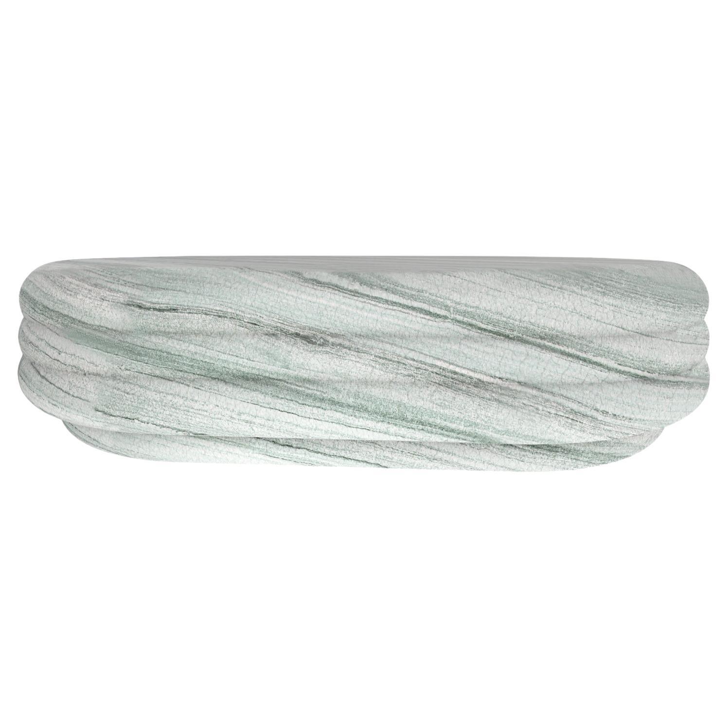 Chloe Curvy Oval Coffee Table in Sculpted Green Vert d'Estours Marble For Sale