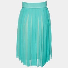 Chloe Cyan Blue Silk Pleated Midi Skirt M