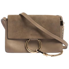 Chloe Dark Beige Leather and Suede Faye Shoulder Bag