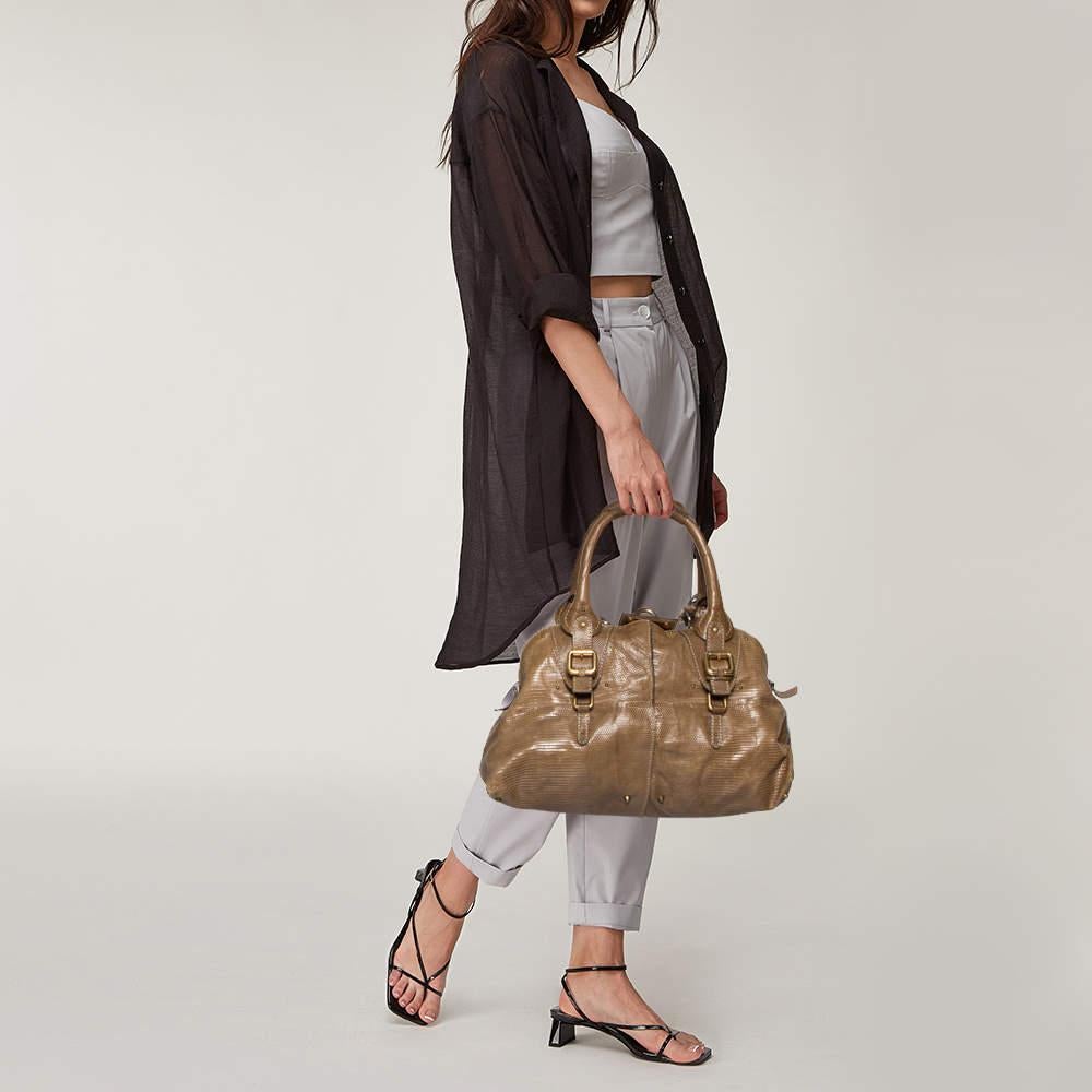 Chloe Dark Beige Lizard Paddington Dome Satchel In Good Condition In Dubai, Al Qouz 2