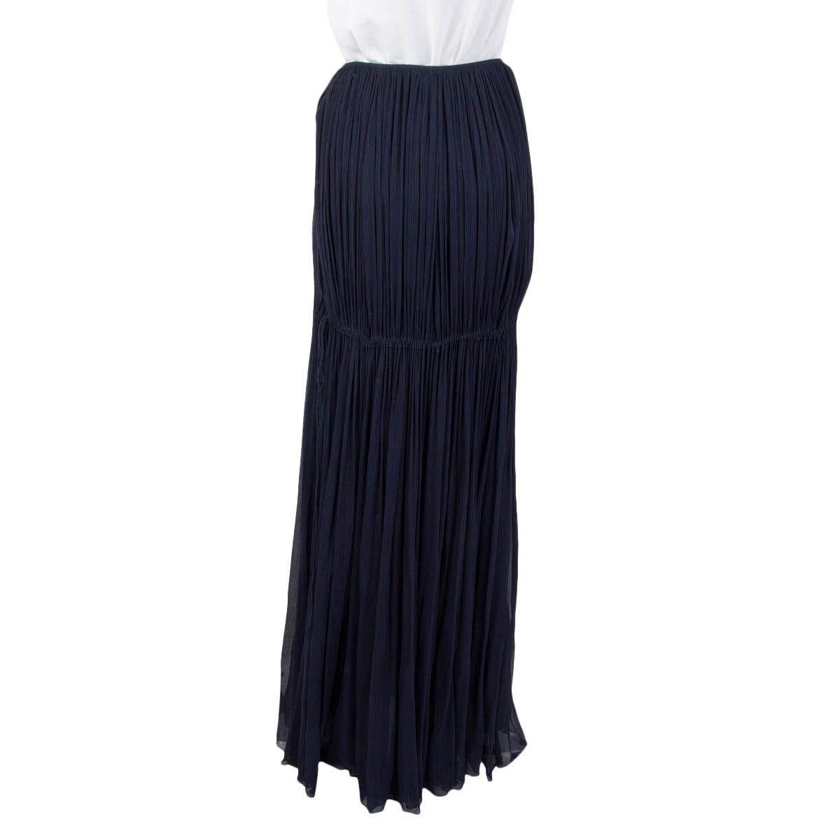Black CHLOE dark blue silk RUCHED CHIFFON MAXI Skirt 36 XS For Sale