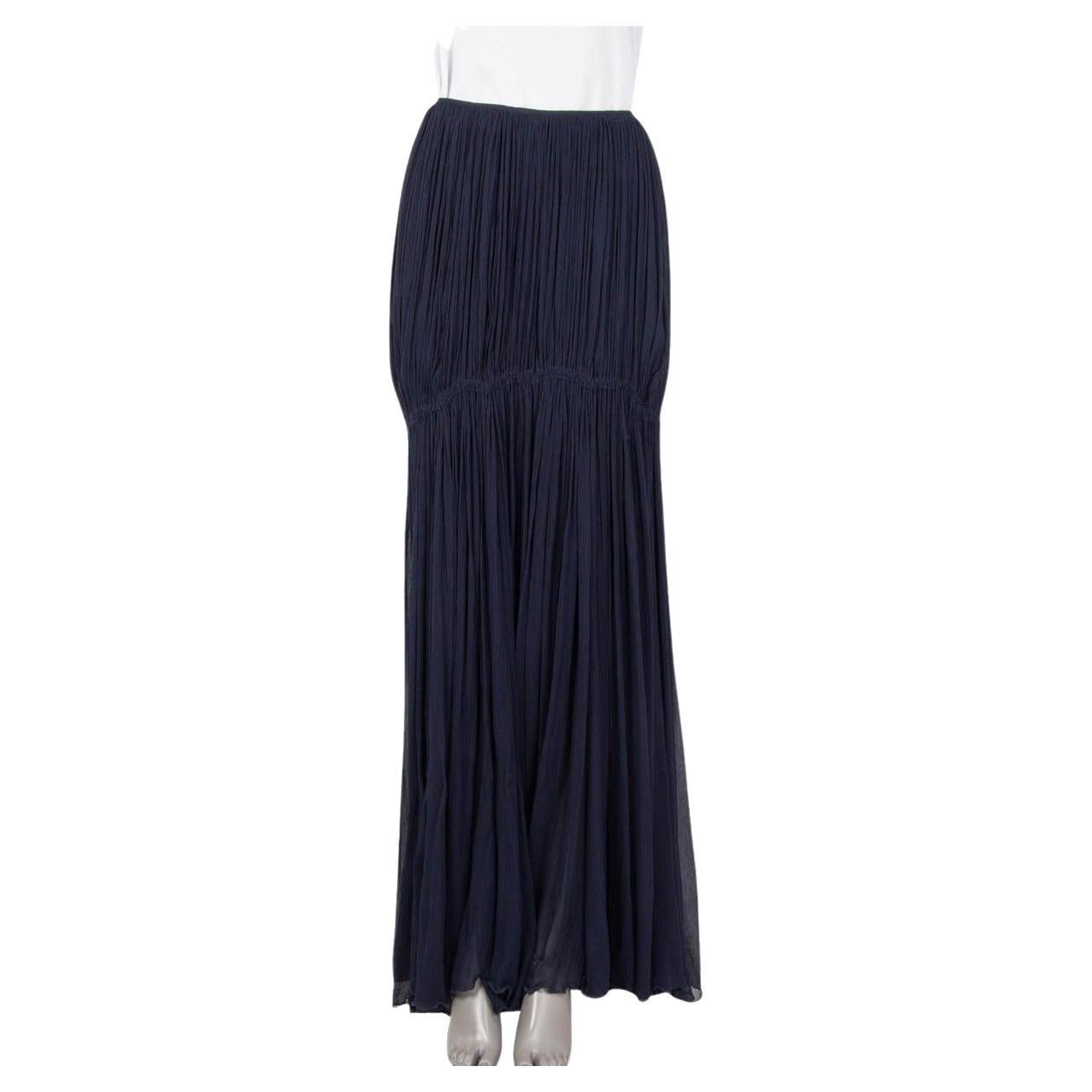 CHLOE dark blue silk RUCHED CHIFFON MAXI Skirt 36 XS For Sale