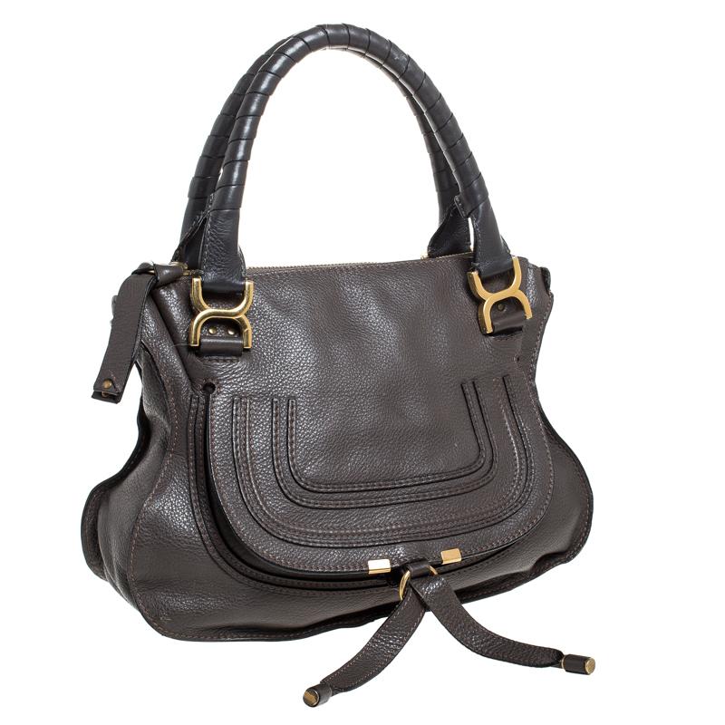 Chloe Dark Brown Leather Medium Marcie Shoulder Bag In Good Condition In Dubai, Al Qouz 2