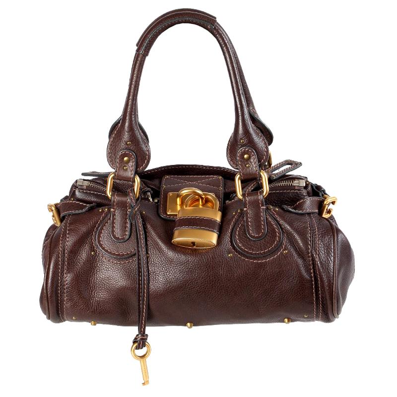 CHLOE dark brown leather PADDINGTON Satchel Shoulder Bag
