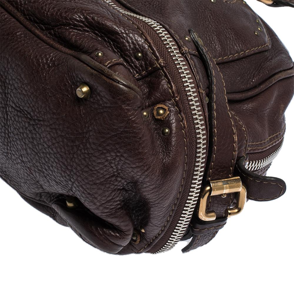 Chloe Dark Brown Leather Paddington Zipped Satchel In Good Condition For Sale In Dubai, Al Qouz 2