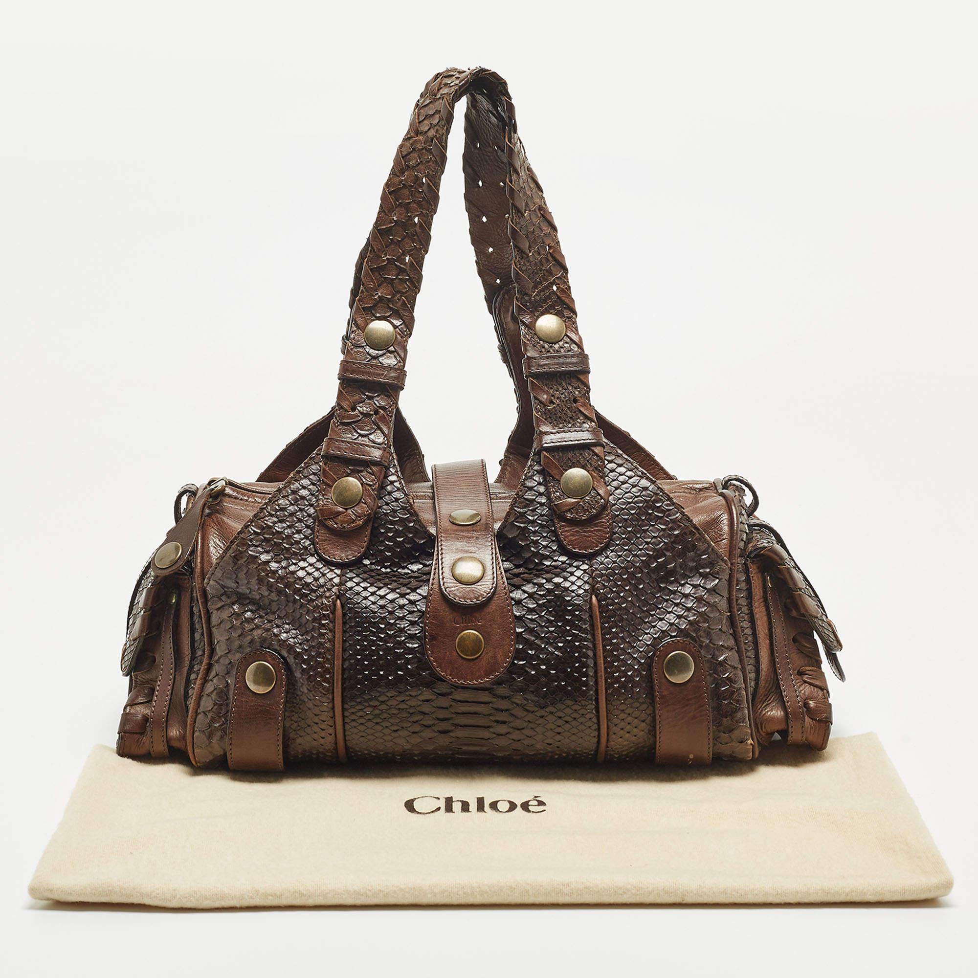 Chloe Dark Brown Python and Leather Silverado Satchel 7