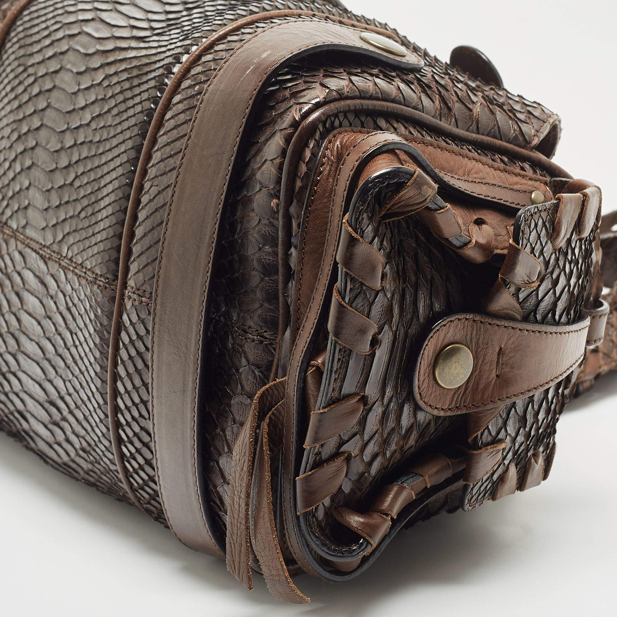 Chloe Dark Brown Python and Leather Silverado Satchel 1