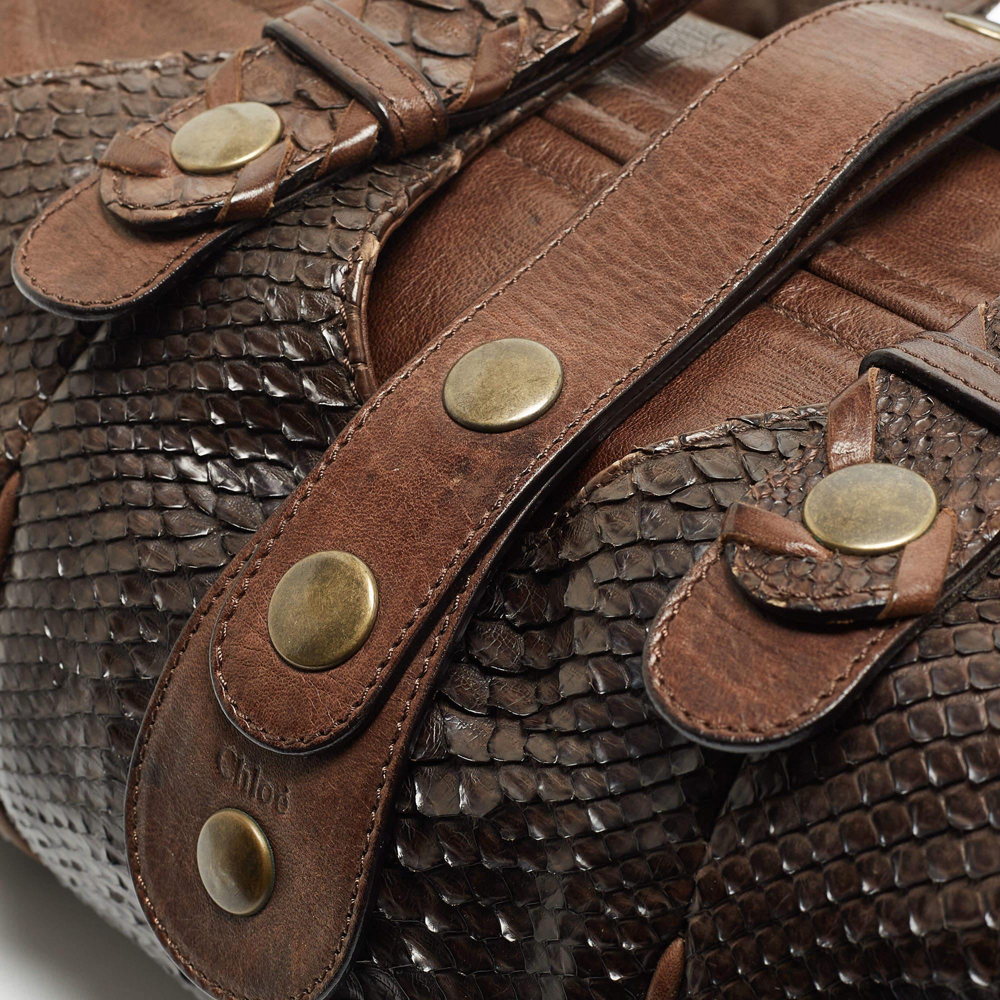Chloe Dark Brown Python and Leather Silverado Satchel 5