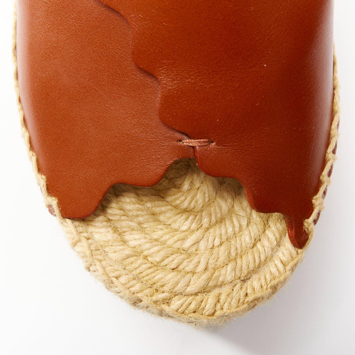 CHLOE dark brown scalloped edge gold buckle jute espadrille platform sandal EU36 1