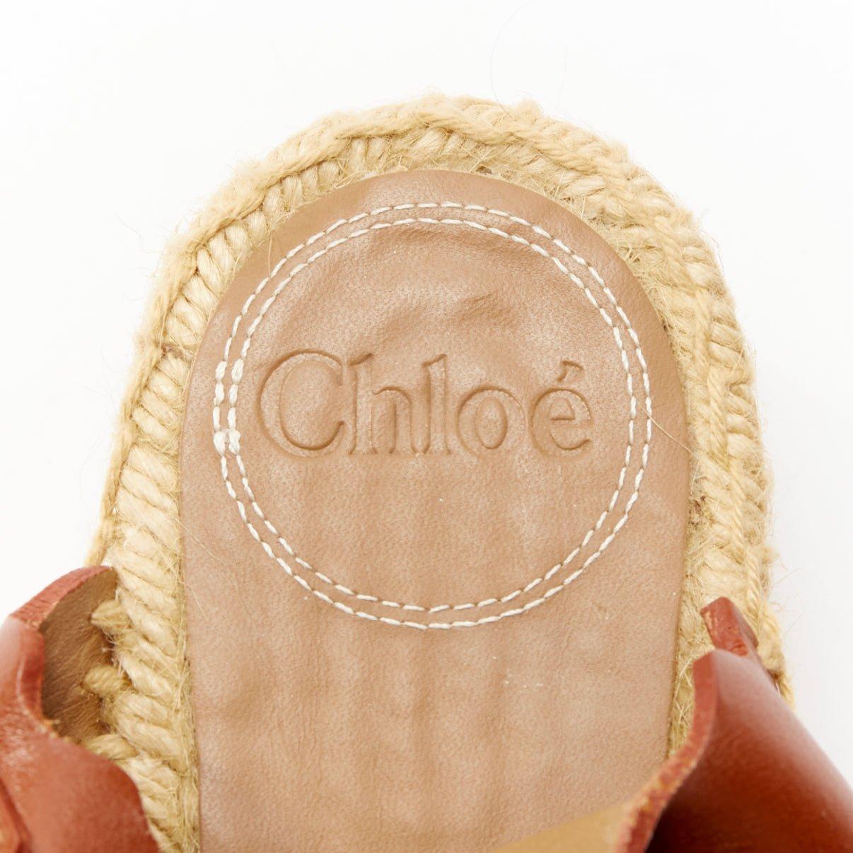 CHLOE dark brown scalloped edge gold buckle jute espadrille platform sandal EU36 4