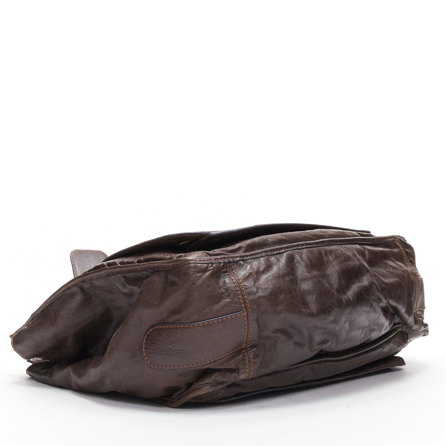 CHLOE dark brown soft leather oversized zipper pull pipe trim tote bag 1