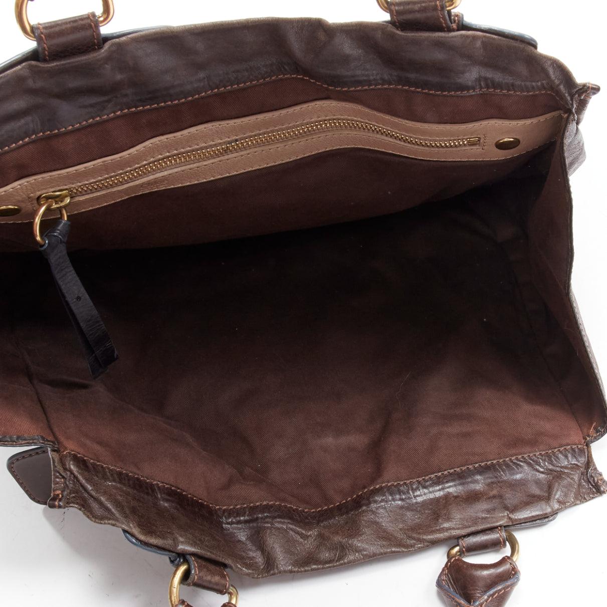 CHLOE dark brown soft leather oversized zipper pull pipe trim tote bag 4