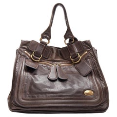 CHLOE dark brown soft leather oversized zipper pull pipe trim tote bag