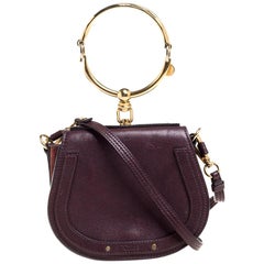 Chloe Dark Burgundy Leather and Suede Small Nile Bracelet Shoulder Bag
