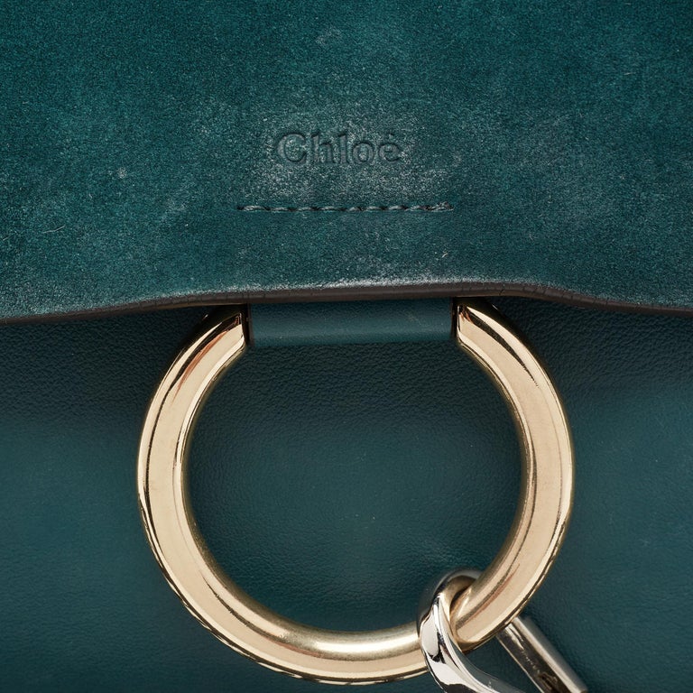 Chloe Dark Green Leather and Suede Medium Faye Shoulder Bag For Sale at