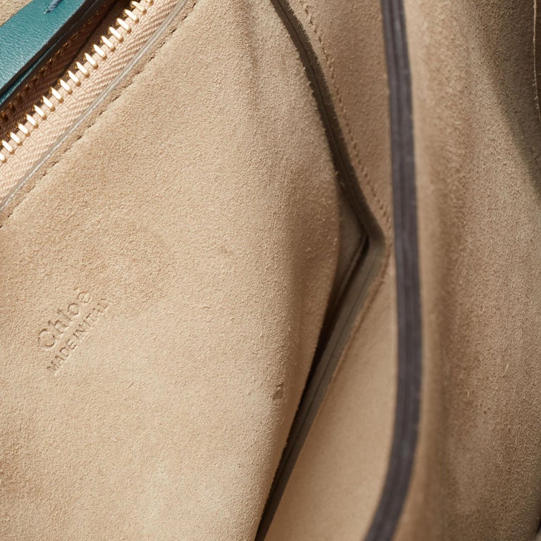 Chloe Dark Green Leather and Suede Medium Faye Shoulder Bag For Sale at