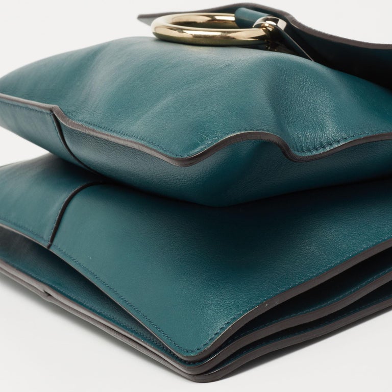 Chloe Dark Green Leather and Suede Medium Faye Shoulder Bag For Sale at