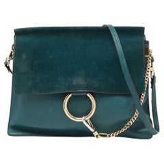 Chloe Dark Green Leather and Suede Medium Faye Shoulder Bag