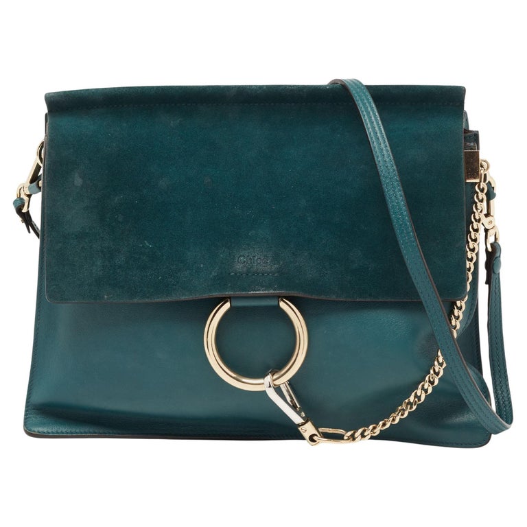 Chloe Dark Green Leather and Suede Medium Faye Shoulder Bag For Sale at