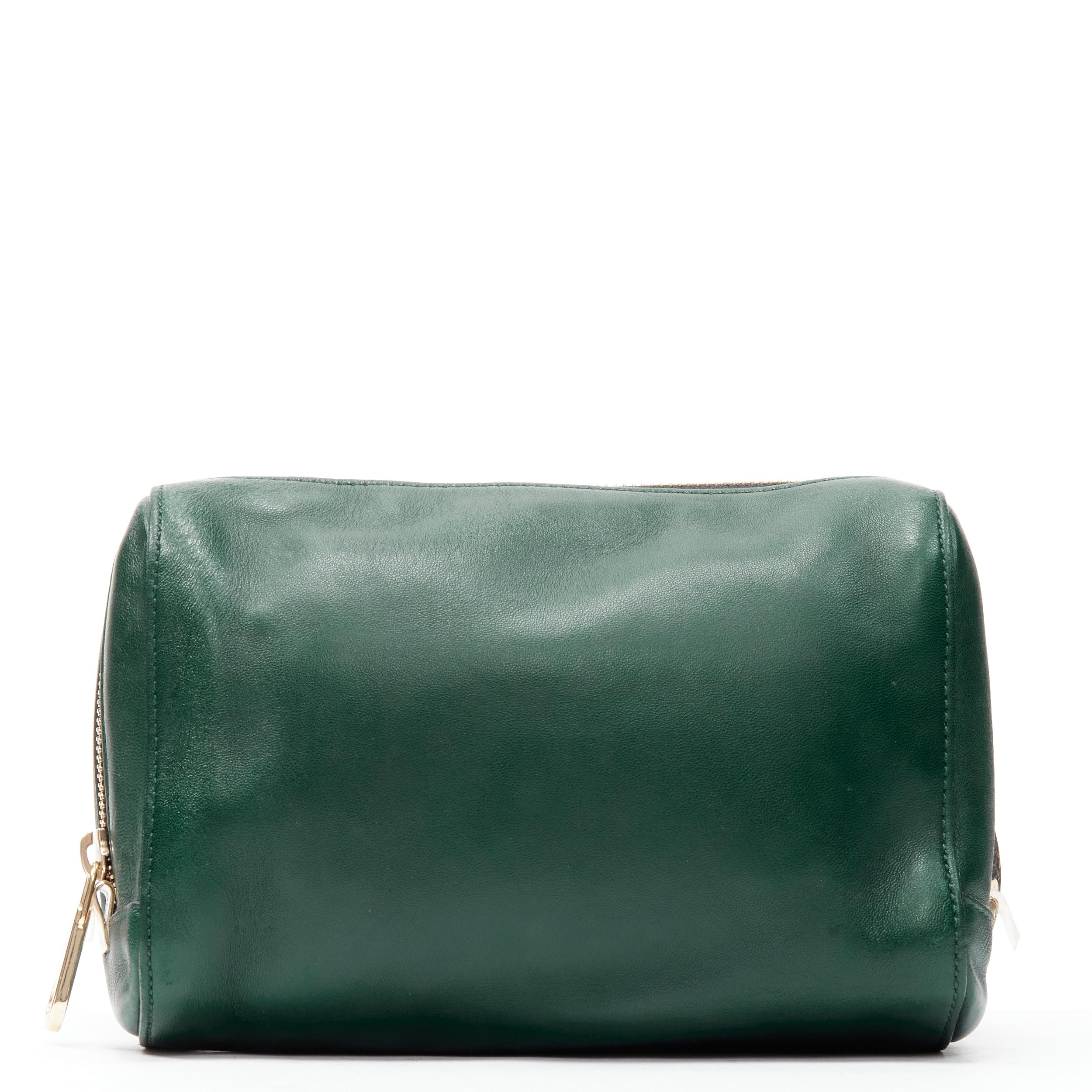 Black CHLOE dark green leather gold bangle cuff zip pouch clutch